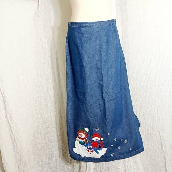 Westbound Vtg. Christmas Denim Skirt Size 8 - Picture 1 of 9